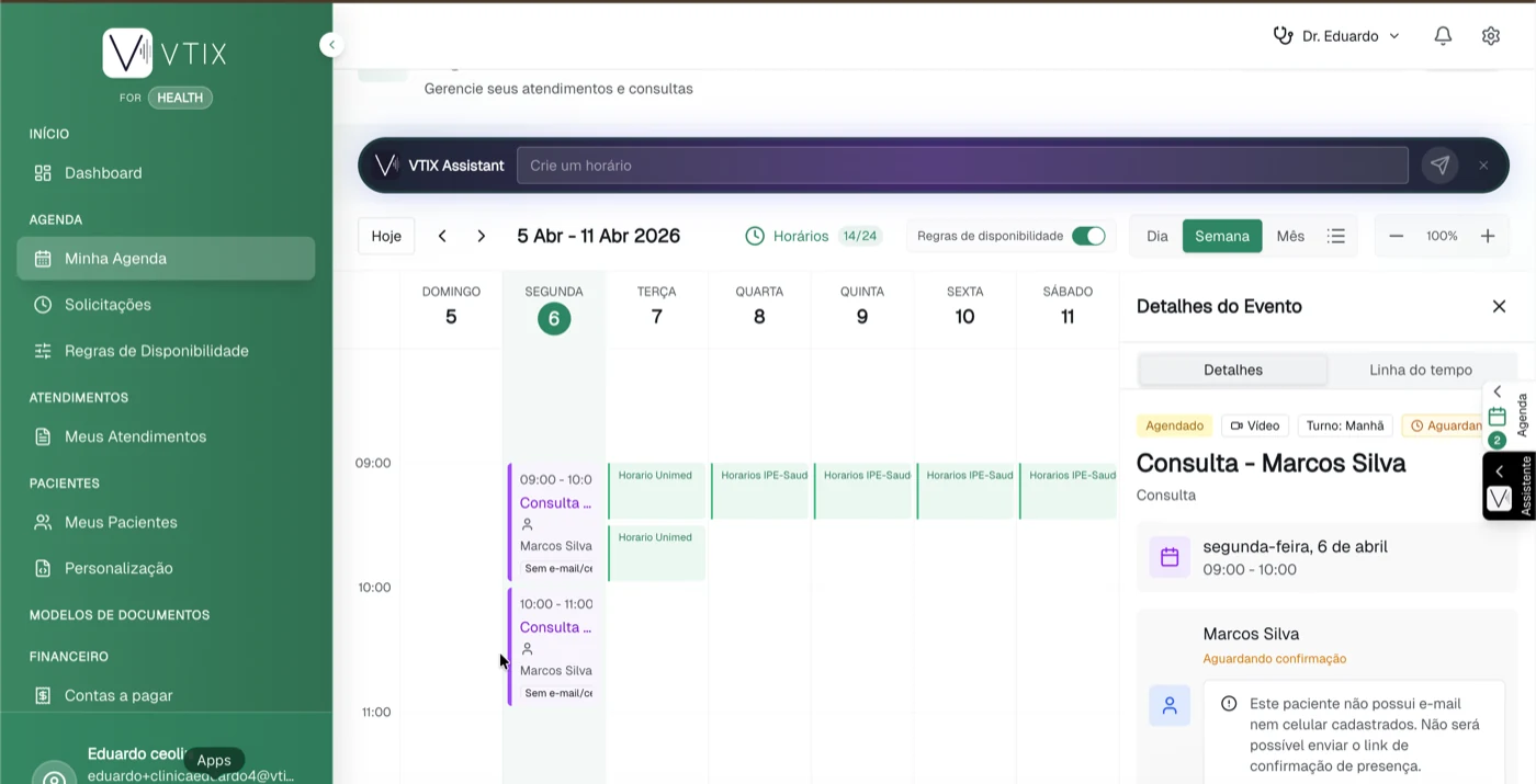 Agendamento com presença — screenshot